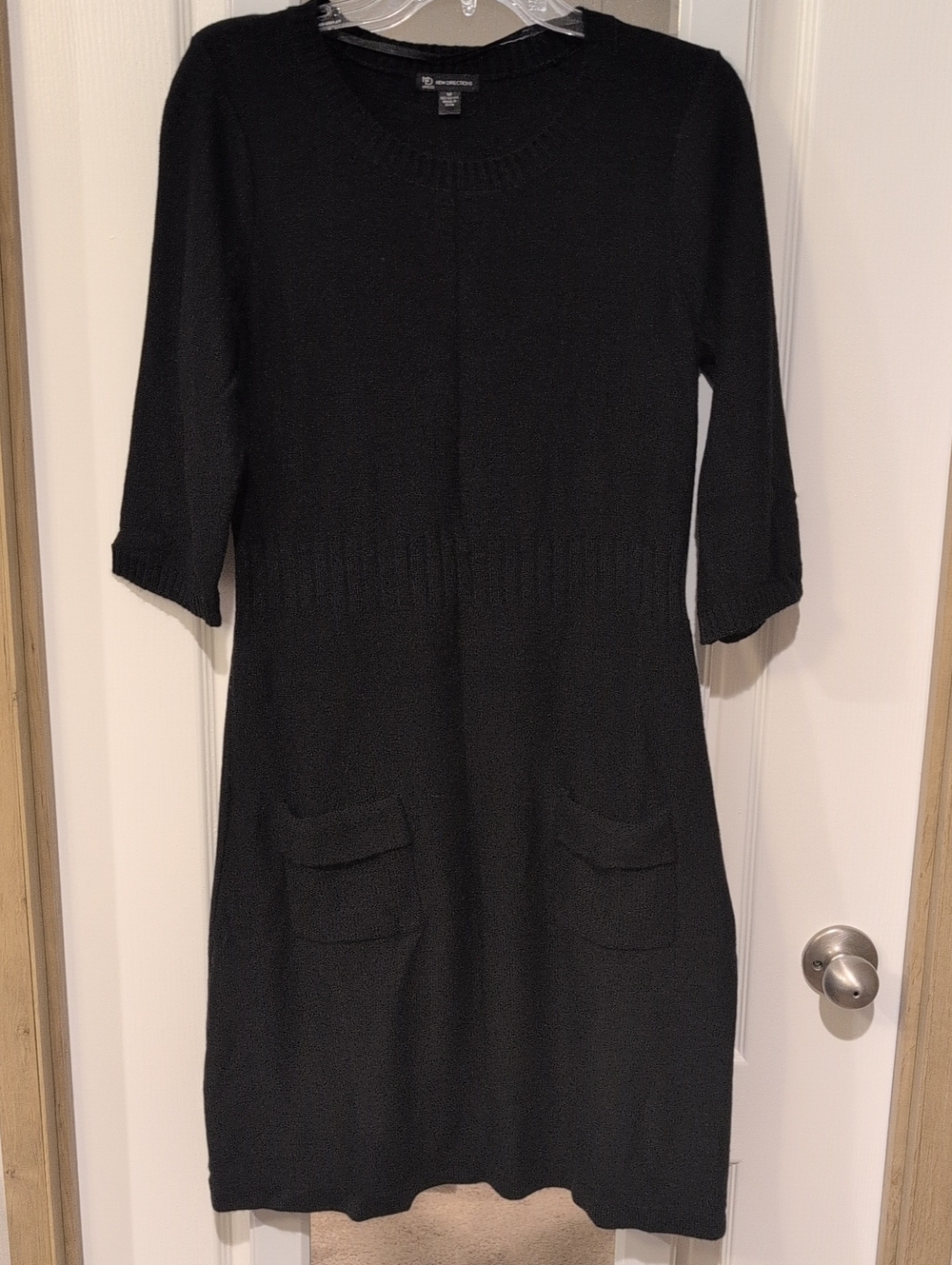 new directions Black Knit Midi Dress with Pockets